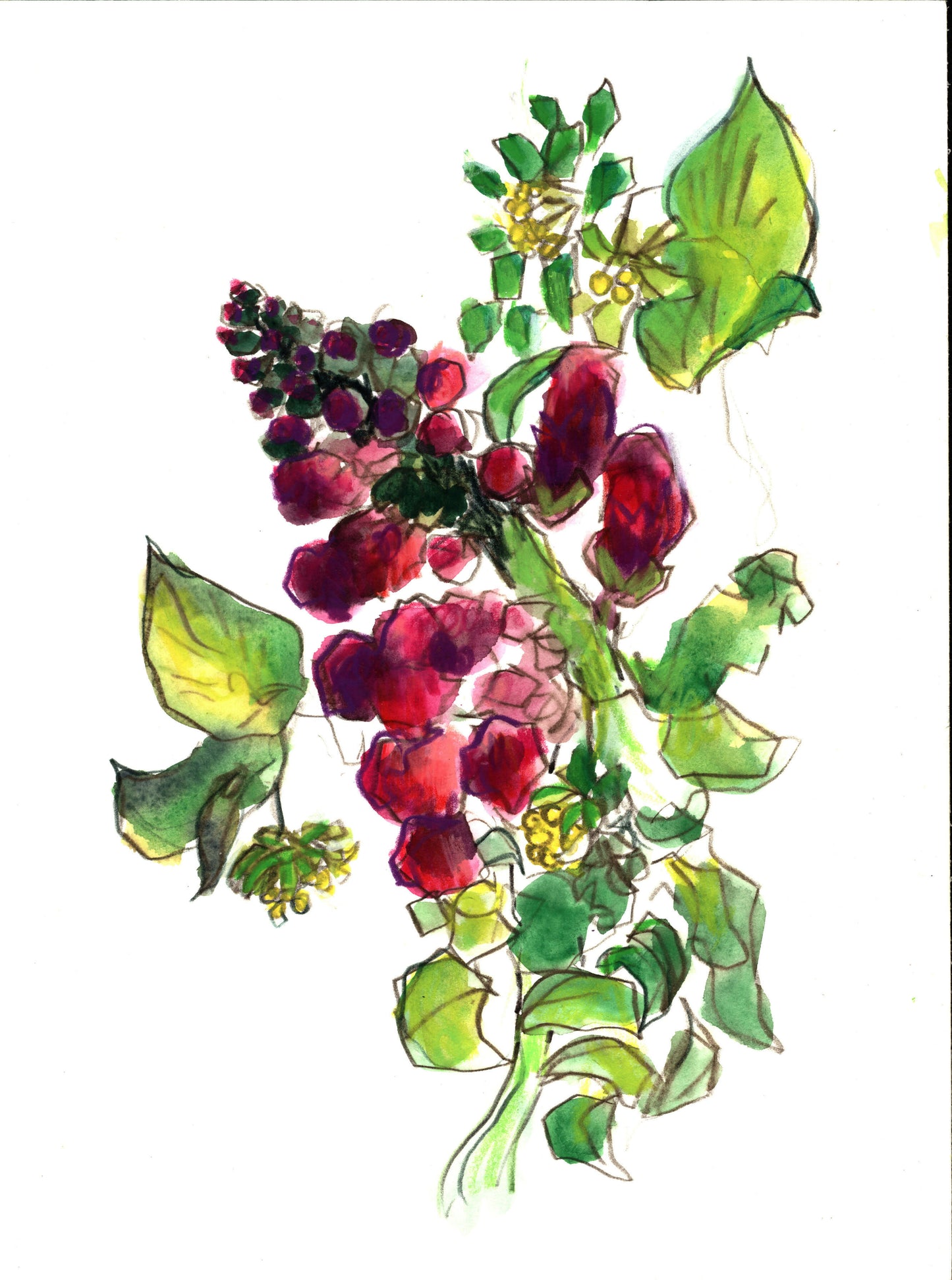 Purple Flowers, 7 x 10 unframed mixed media