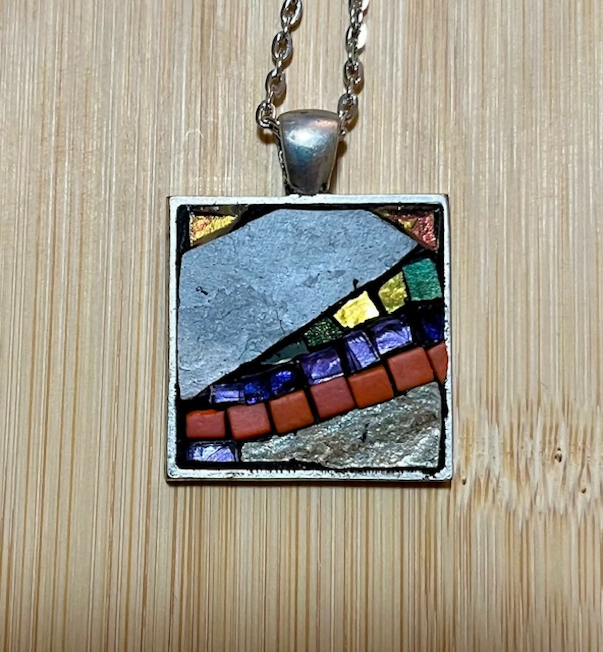 Mosaic Pendant: Slate, Porcelain, Gold-leaf Glass