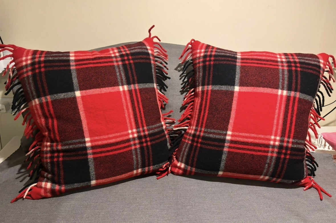 Red Wool pillows with fringe