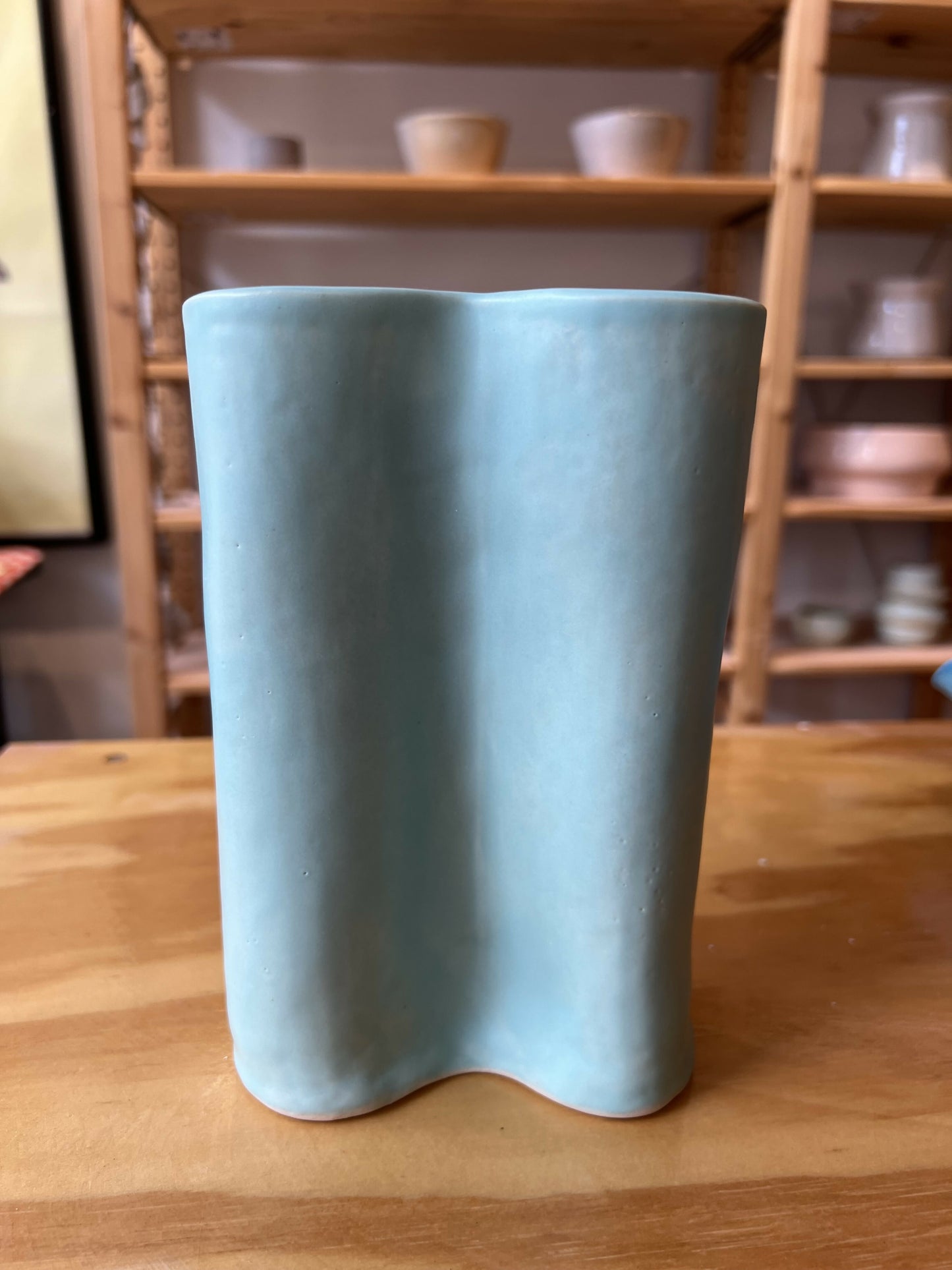 Seafoam bow vase- 7” tall