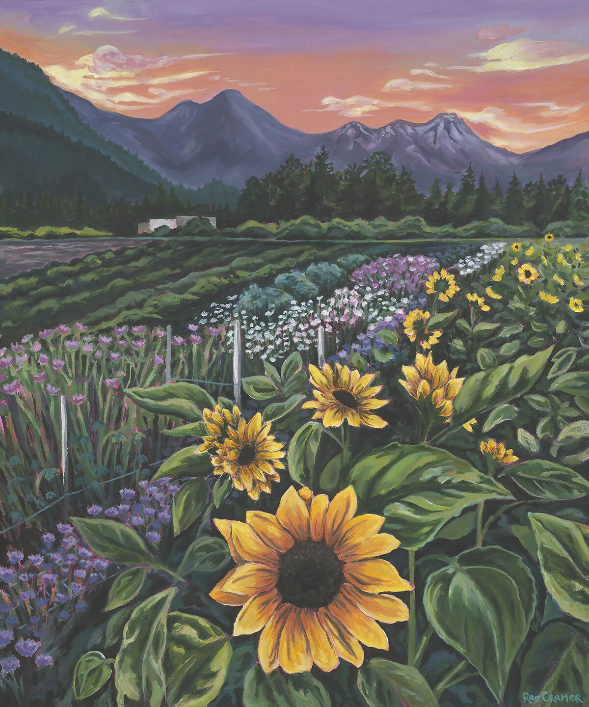 Farmwork at Sunset Hand Embellished Print on Stretched Canvas