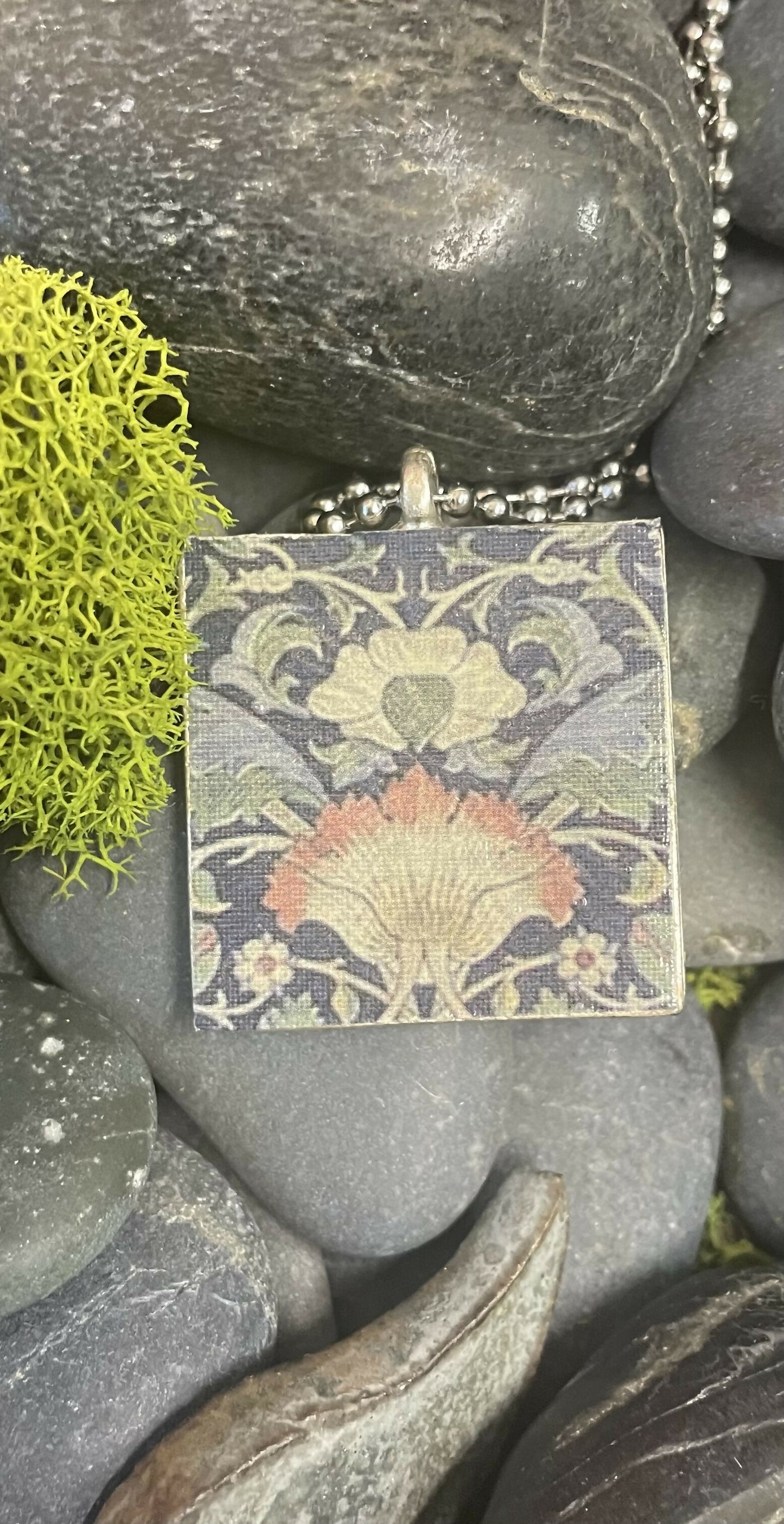 Glass vase with pink peonies. Square pendant