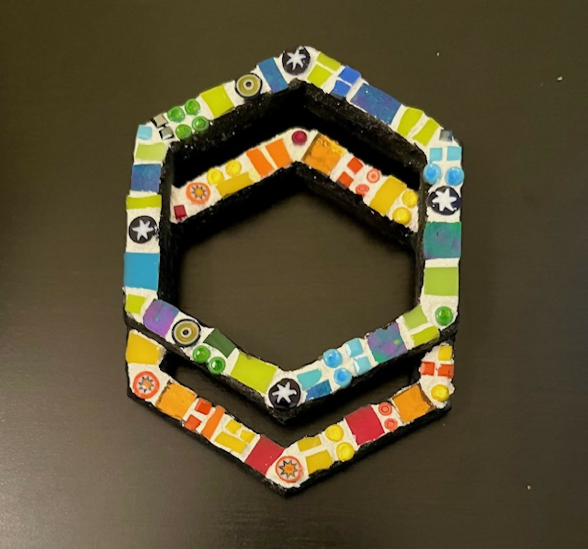 Mosaic Ornament: Hexigons with glass