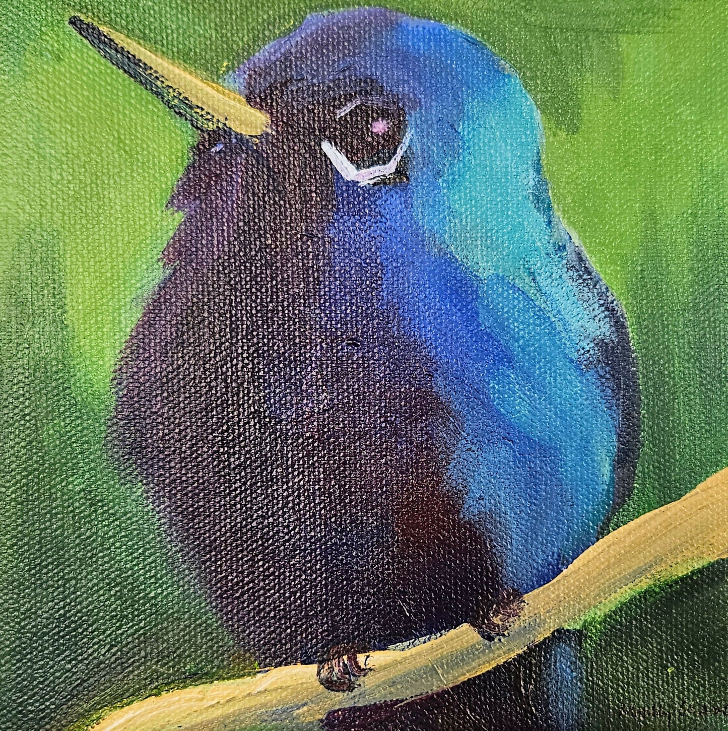 Hummingbird Acrylic Painting, 6 x 6 on canvas