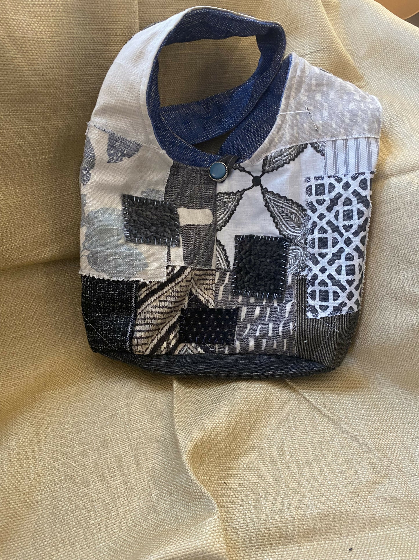 Black and grey tone patchwork boho bag