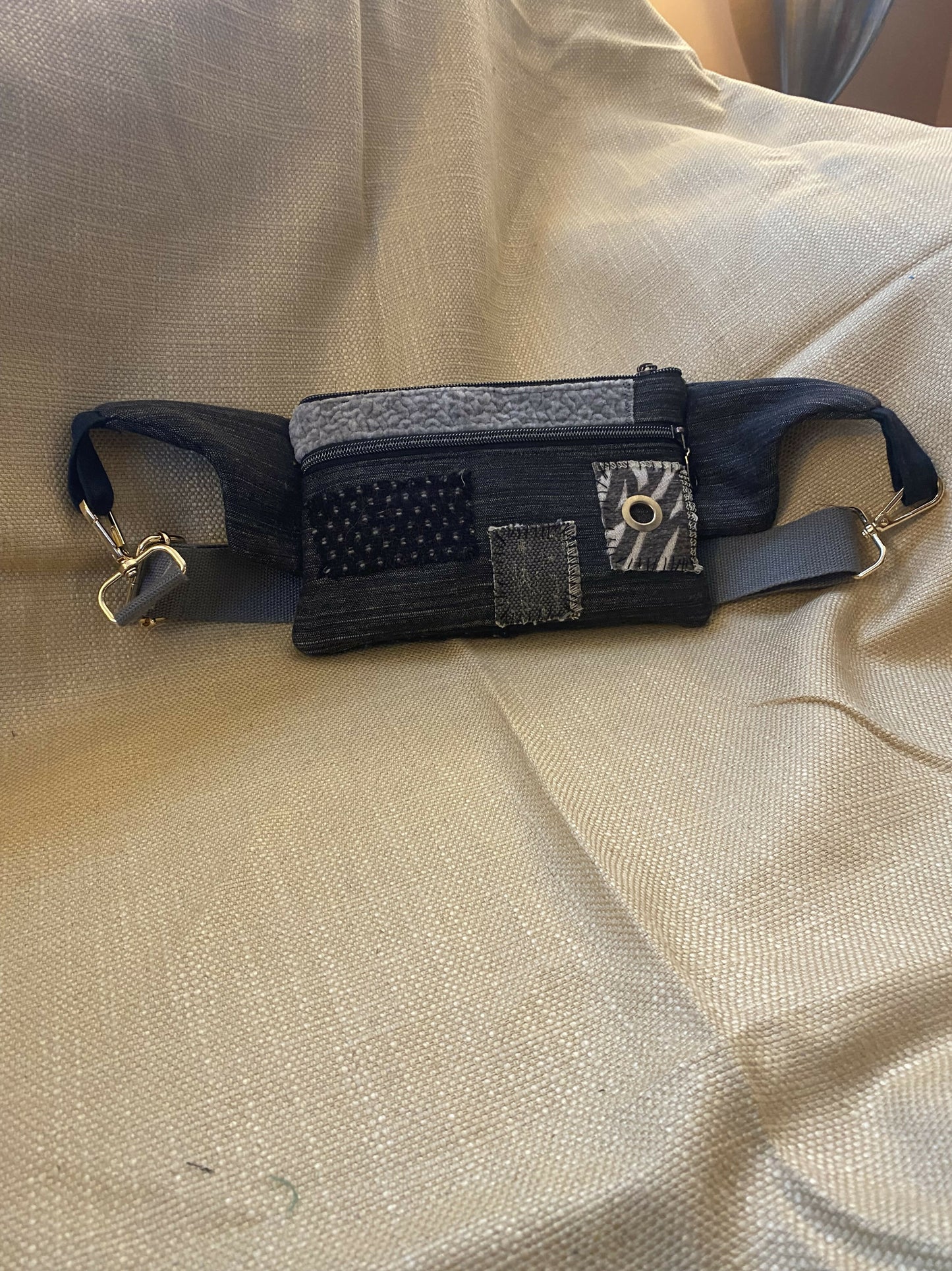Black and grey patchwork Fanny/ cross body purse
