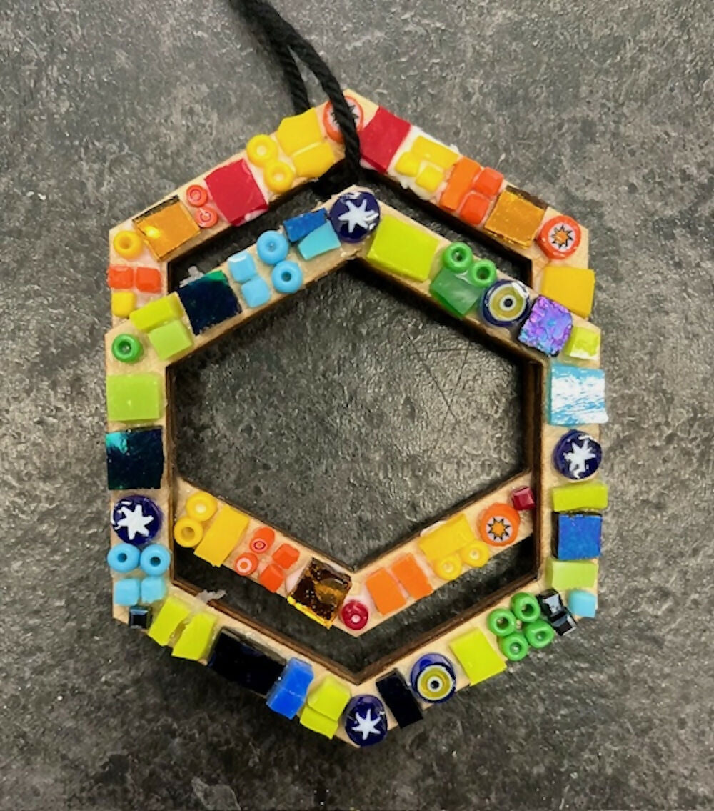 Mosaic Ornament: Hexigons with glass