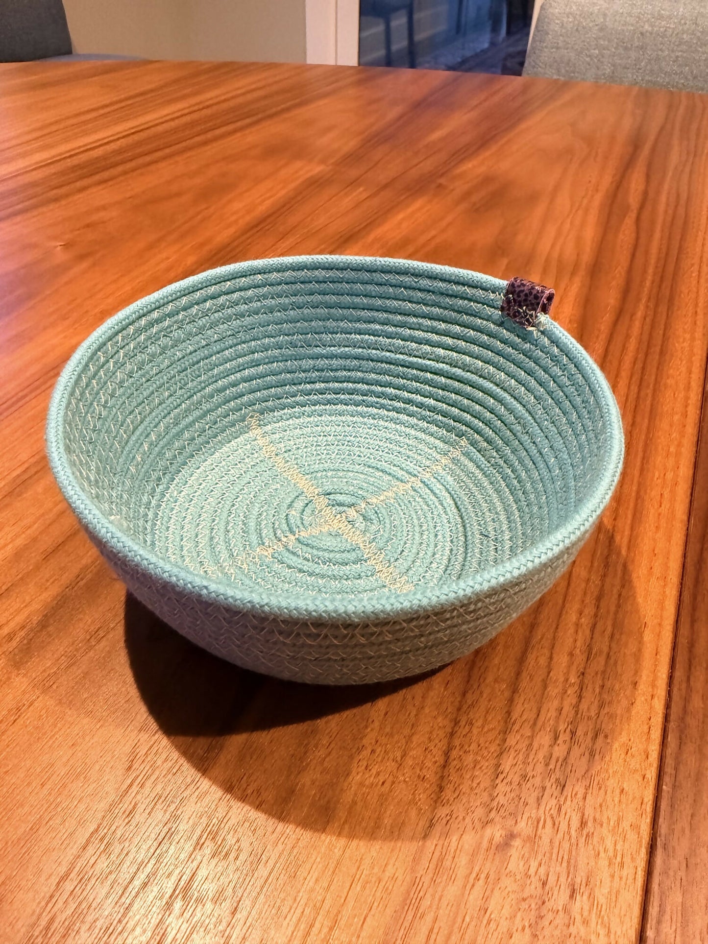 Coiled rope vessel turquoise