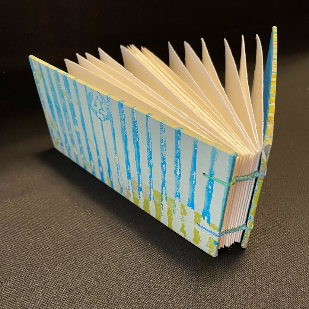 Green & Teal Grunge Monoprint Cover • Handmade Book