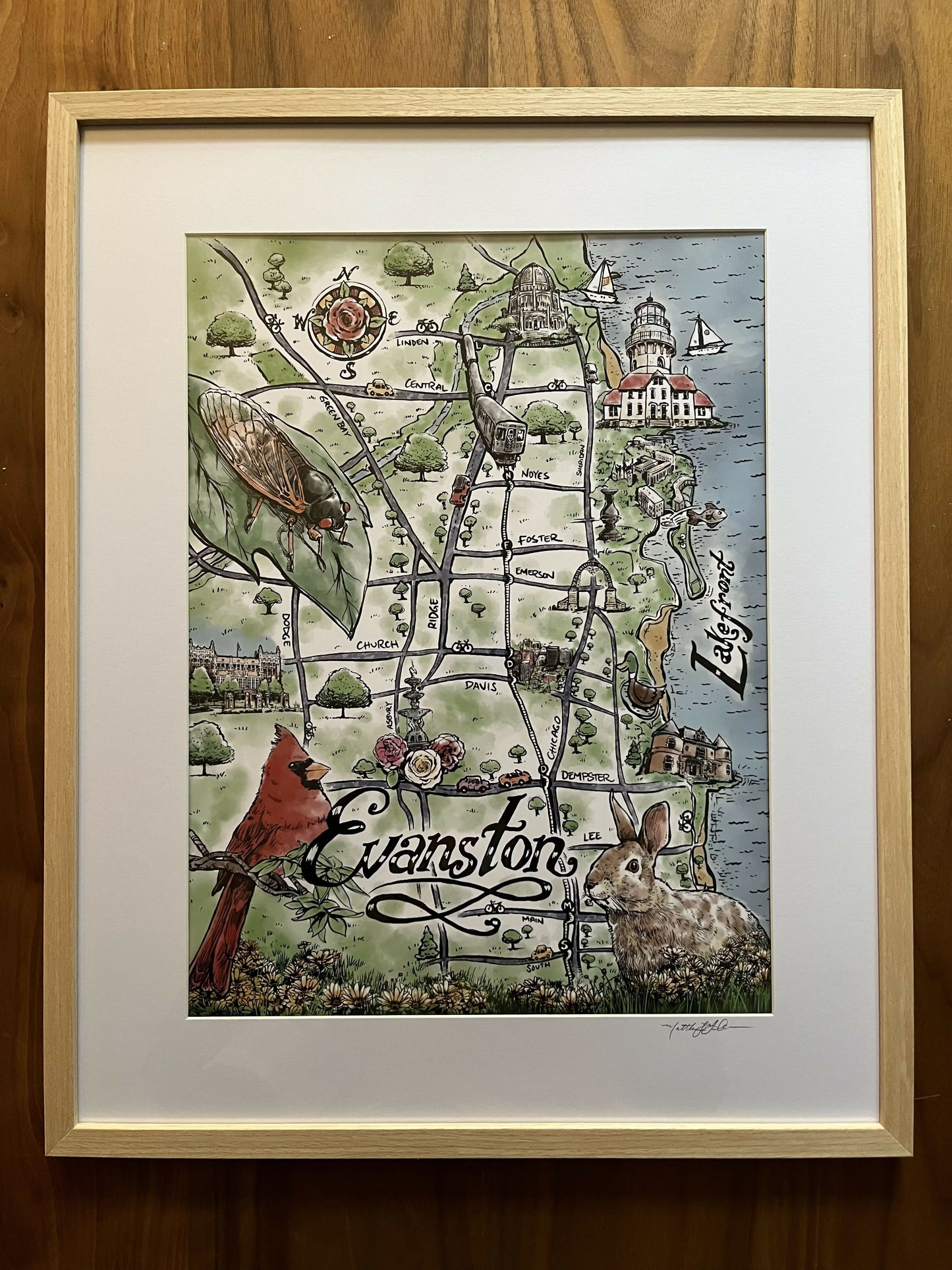 Evanston Map, Framed