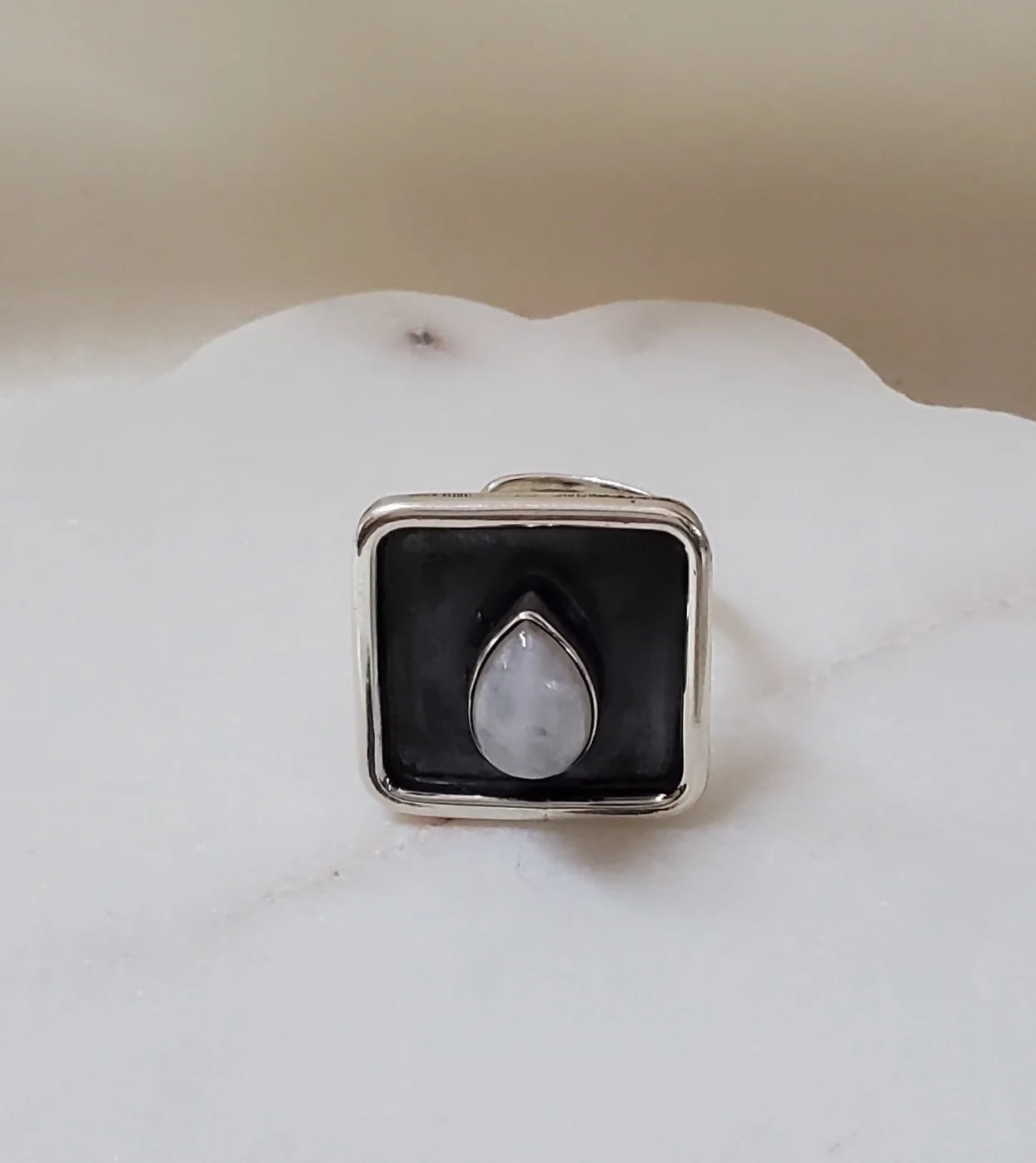 Moonstone Oxidized Silver Ring.