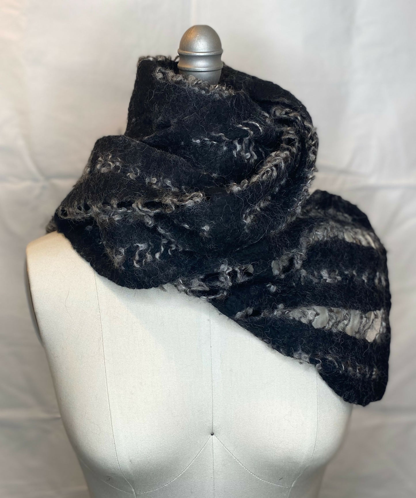 Cotton mesh and Wool Nuno Felted Scarf