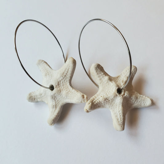 Starfish porcelain hoop earrings