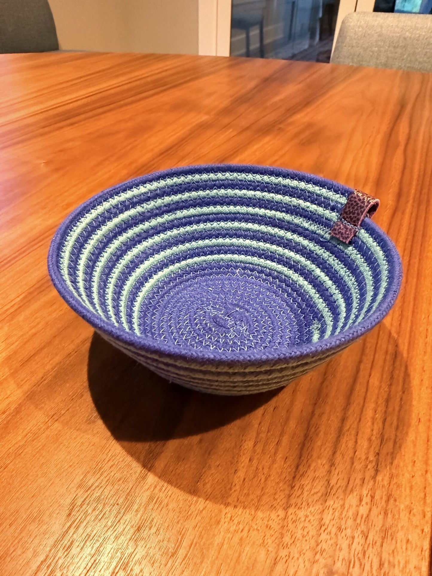 Coiled rope vessel blue / green