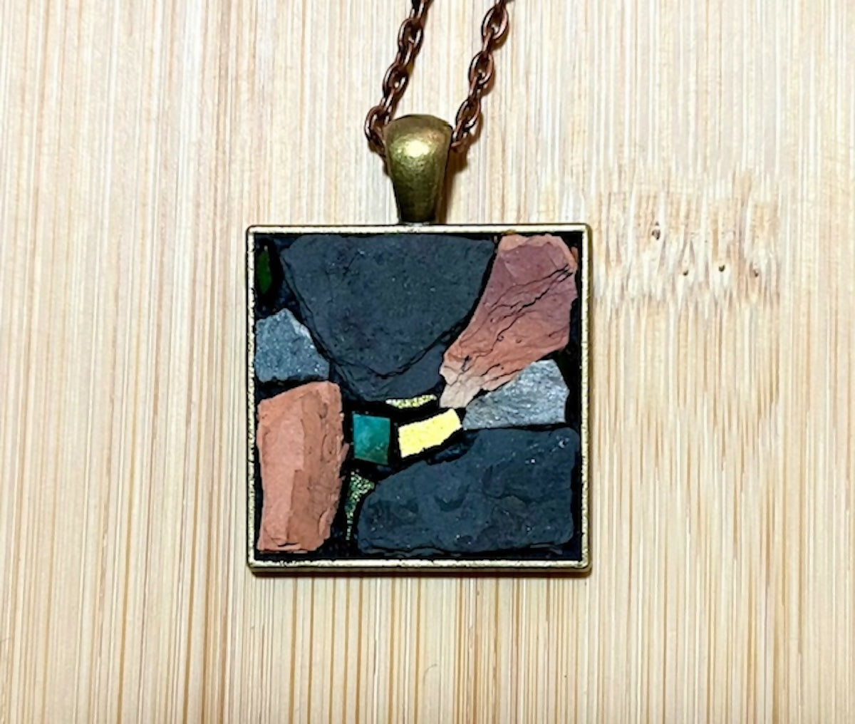 Pendant: Red Shale and Slate with Glass
