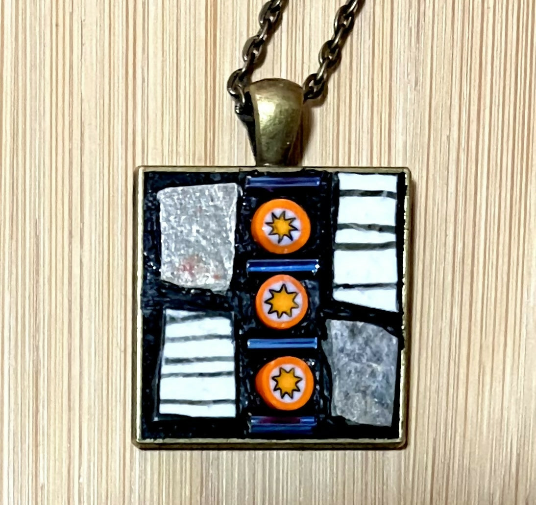Mosaic Pendant: Orange Millefiori with Slate