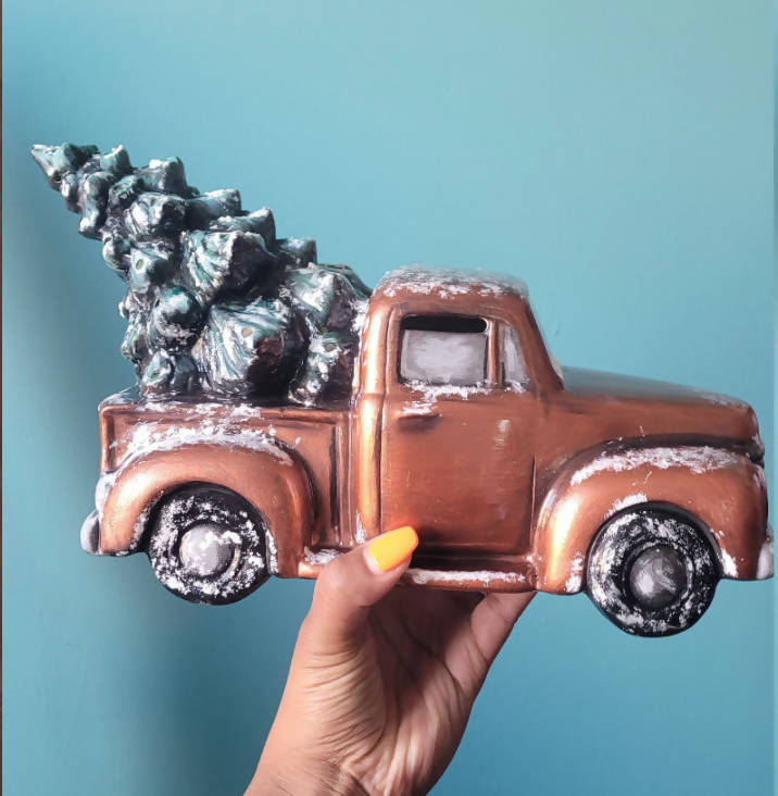 HAND-PAINTED Vintage Style Truck with Tree- Light Up