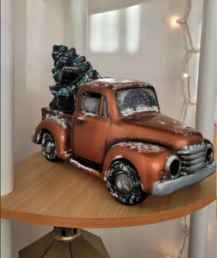 HAND-PAINTED Vintage Style Truck with Tree- Light Up