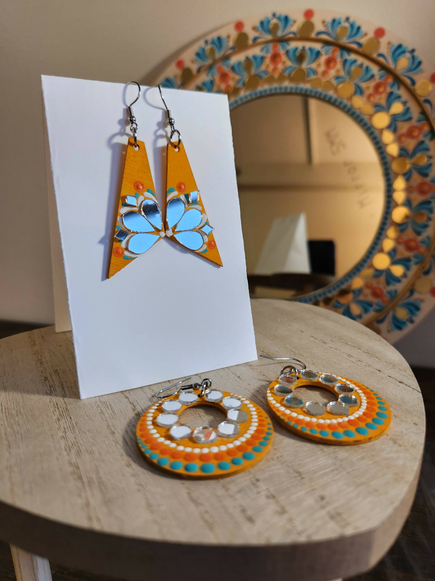 Hand painted wooden earrings