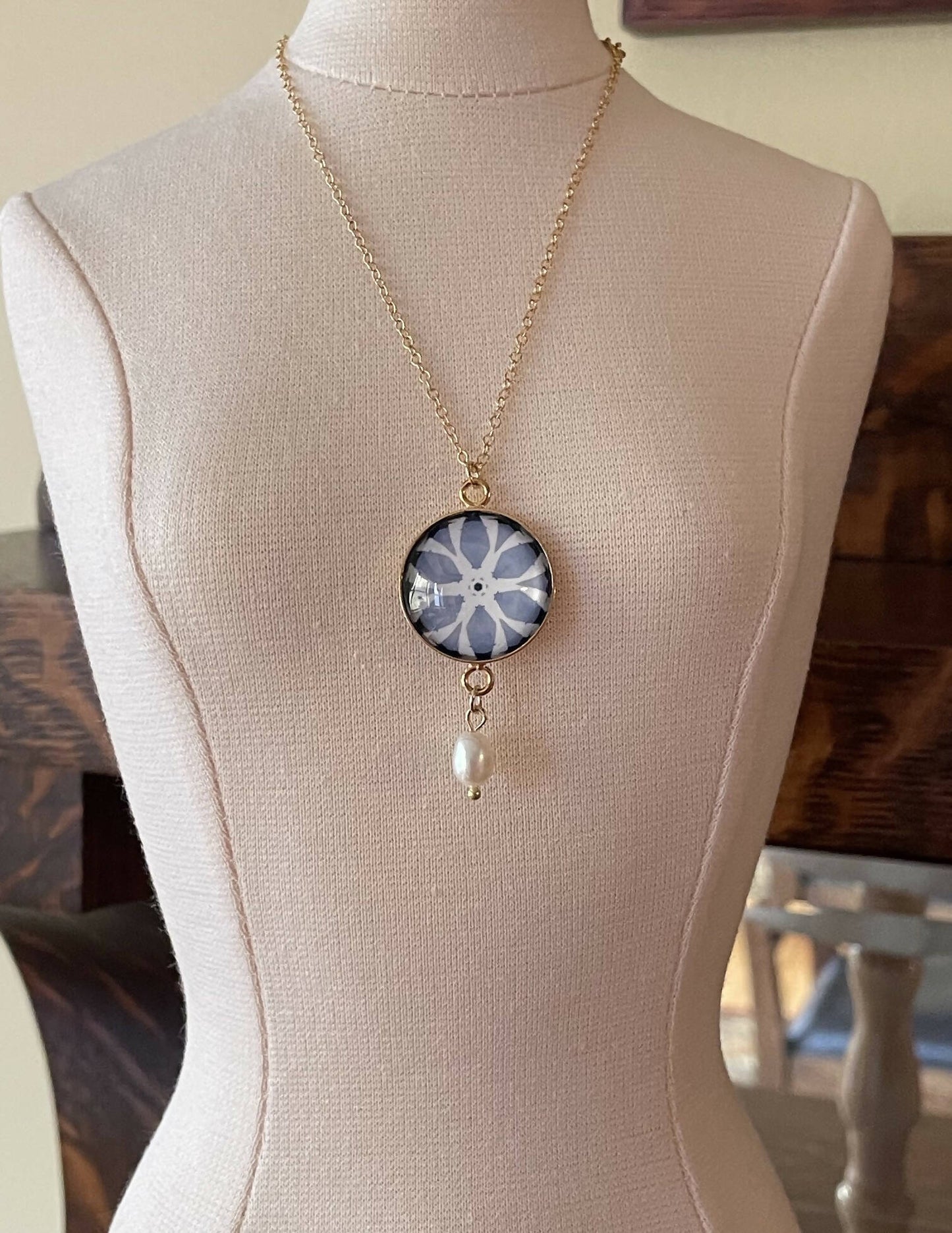 Summer Storm over Lake Michigan Pendant with Freshwater Pearl