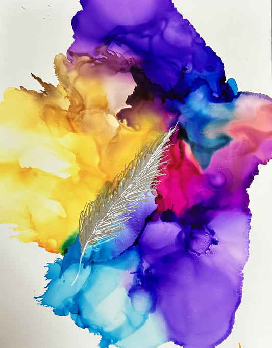 Rainbow Feather - Alcohol Ink Painting