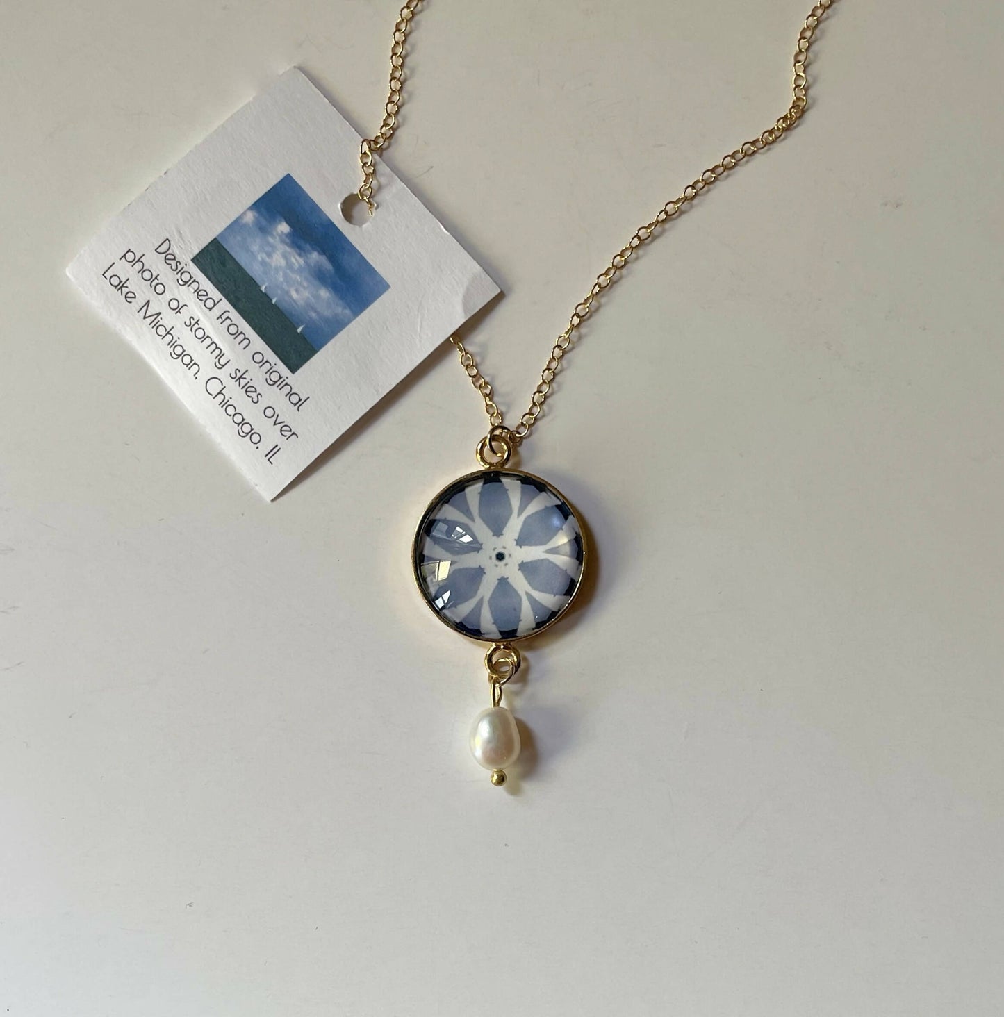 Summer Storm over Lake Michigan Pendant with Freshwater Pearl