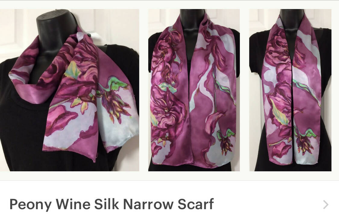 Mauve,Wine Floral Peony Silk Scarf