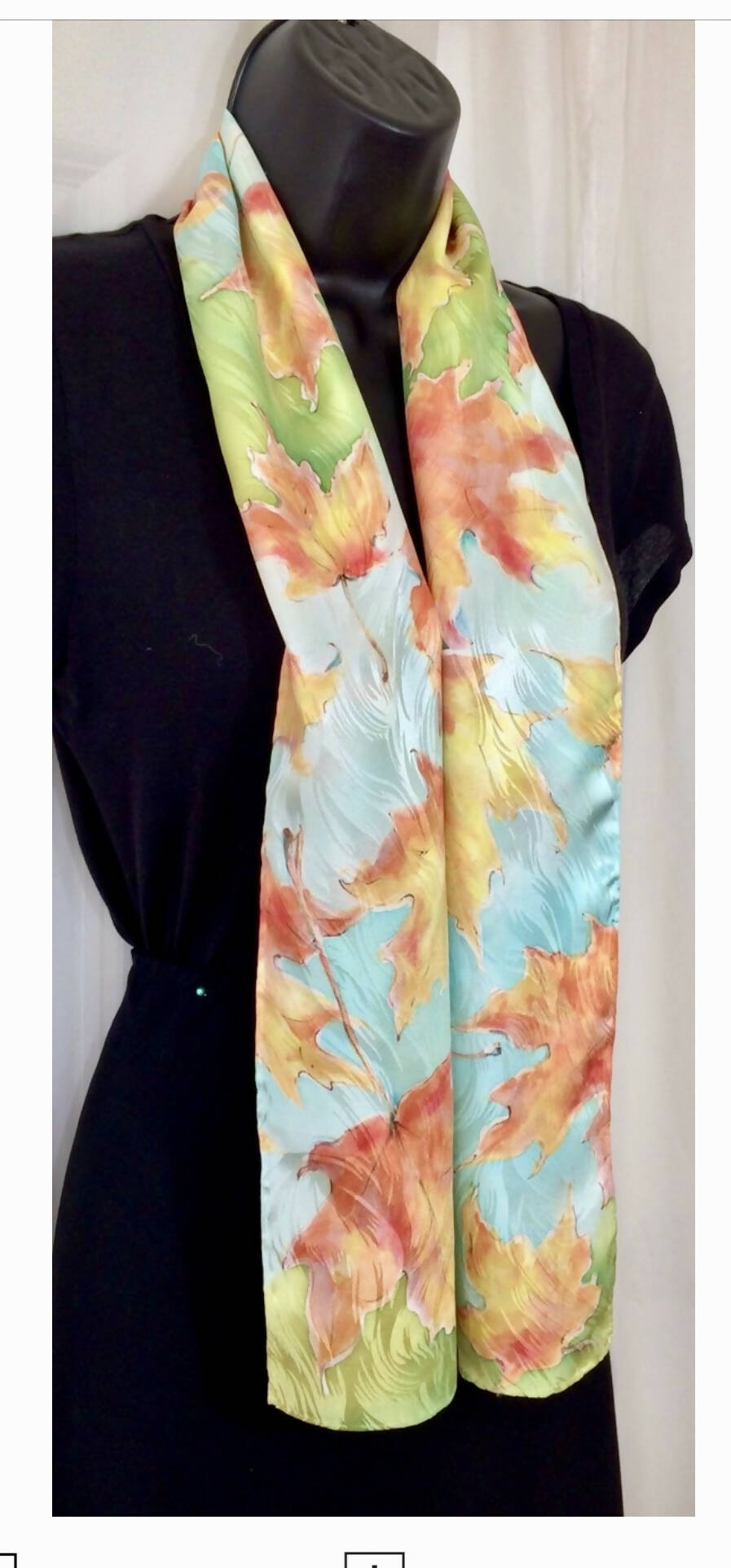 Silk Leaf Scarf Orange Aqua