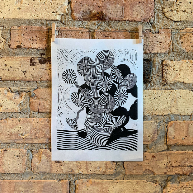 Van Gogh Sunflowers | Moire 14 | Vase of Flowers | Linocut Print | Wall Art