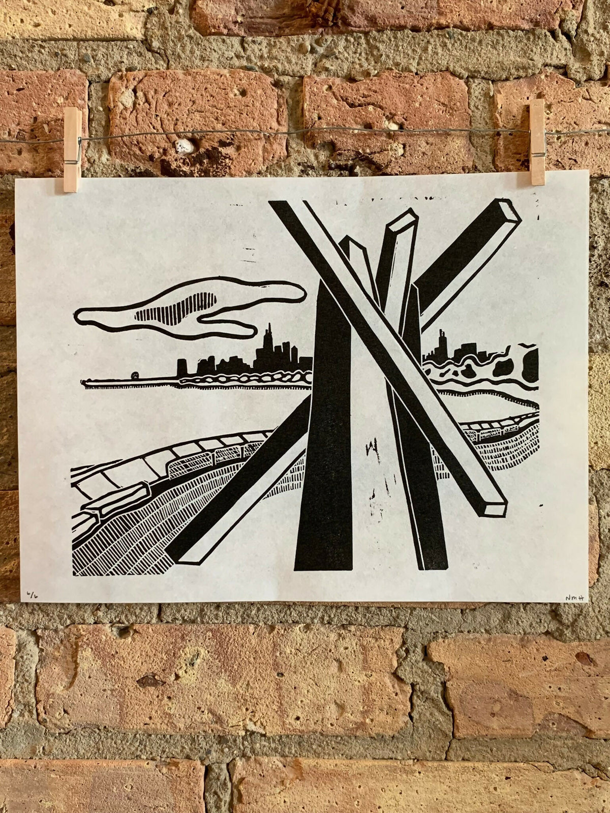 Lake Shore Drive 02 | Chicago Skyline | Linocut Print | Wall Art