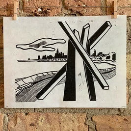 Lake Shore Drive 02 | Chicago Skyline | Linocut Print | Wall Art