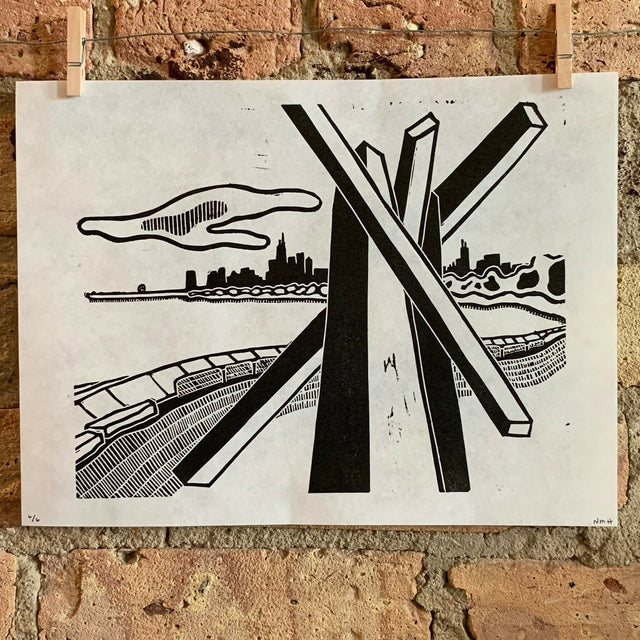 Lake Shore Drive 02 | Chicago Skyline | Linocut Print | Wall Art