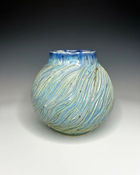 Carved Ceramic Moon Jar Vase