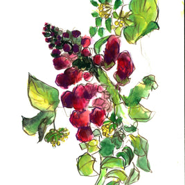 Purple Flowers, 7 x 10 unframed mixed media