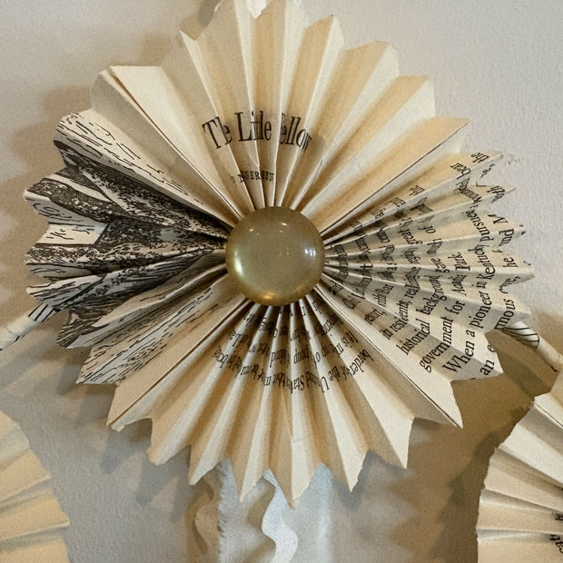 "The Little Fellow" upcycled bookpage and vintage button indoor wall hanging