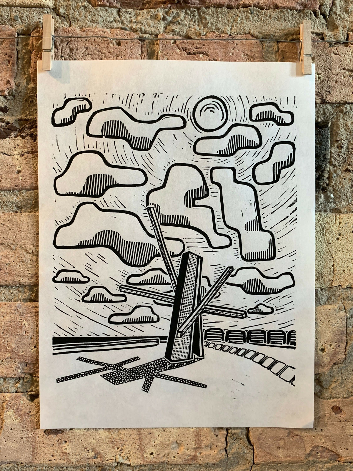 Lake Shore Drive 10 | Chevron Statue, Diversey Harbor | Lake Michigan | Chicago | Linocut Print | Wall Art