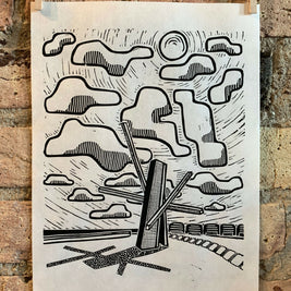 Lake Shore Drive 10 | Chevron Statue, Diversey Harbor | Lake Michigan | Chicago | Linocut Print | Wall Art