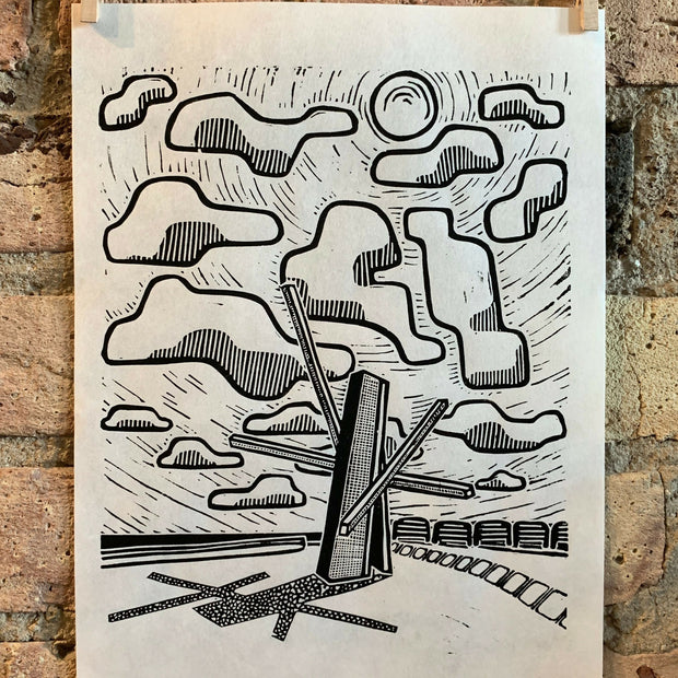 Lake Shore Drive 10 | Chevron Statue, Diversey Harbor | Lake Michigan | Chicago | Linocut Print | Wall Art