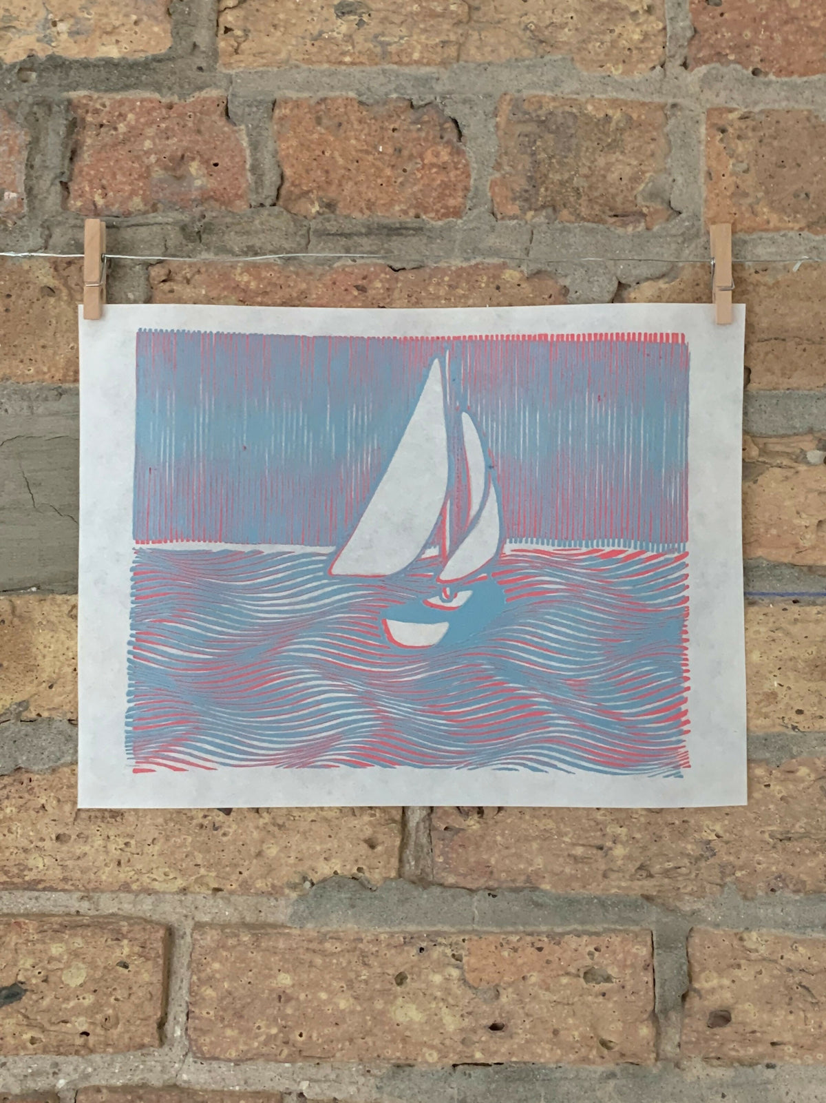 Sailboat, Lake Michigan / Moire 20 | Linocut Print | Wall Art