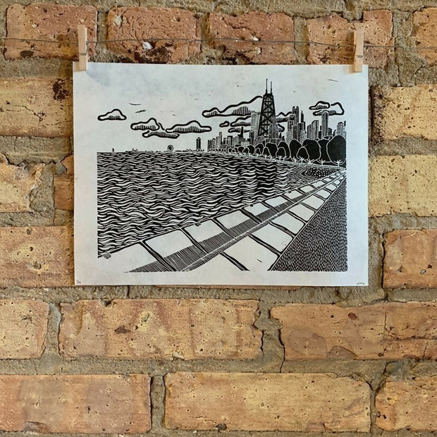 Lake Shore Drive 04 | Navy Pier / North Ave Beach | Linocut Print | Wall Art