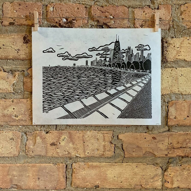 Lake Shore Drive 04 | Navy Pier / North Ave Beach | Linocut Print | Wall Art