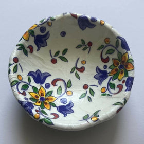 decoupage trinket dish - blue/yellow/red floral