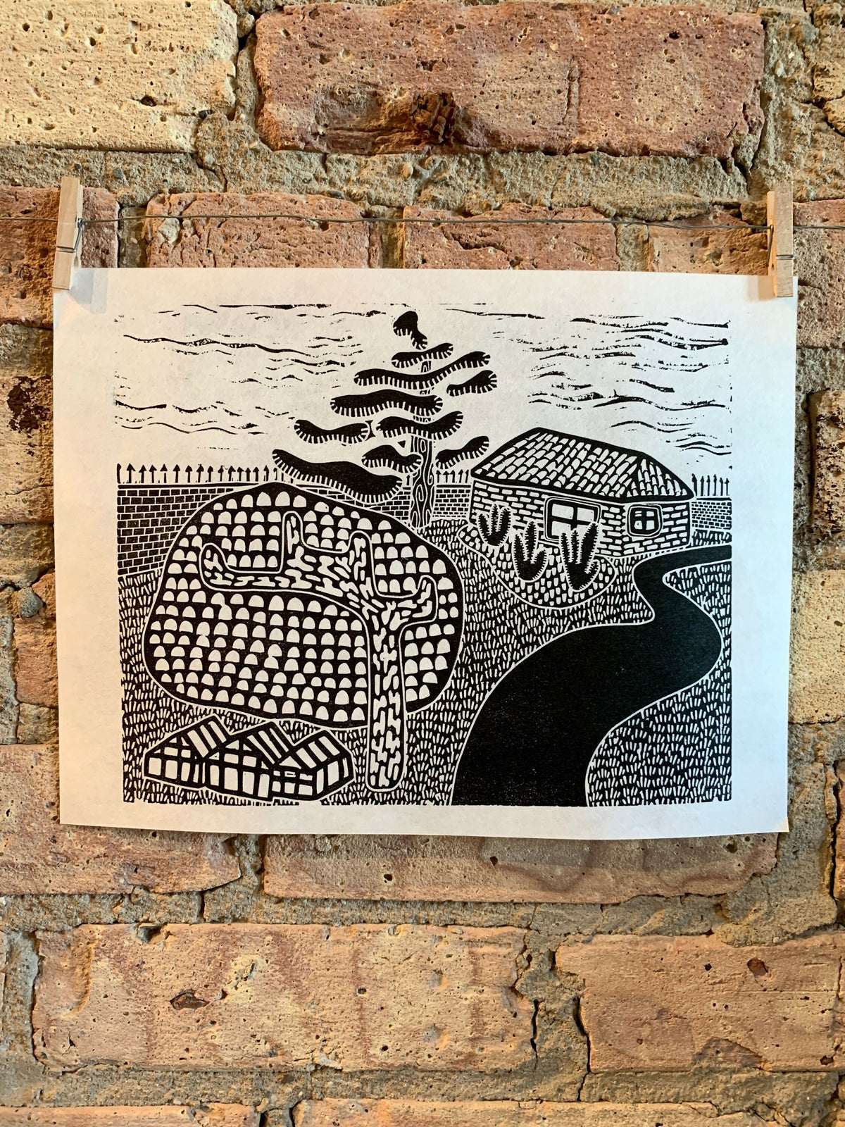Two Trees | City Scenes | Landscape, Spring Tree, Graceland Cemetery, Chicago | Linocut Print | Wall Art