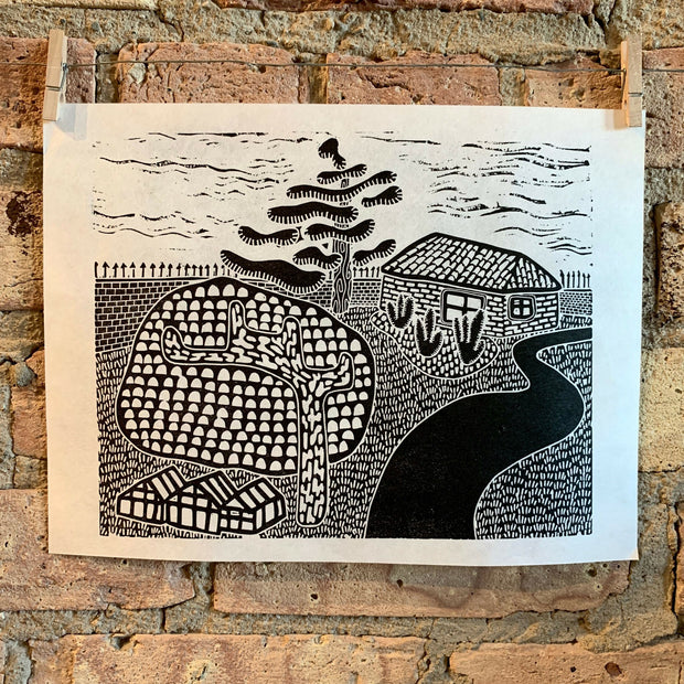 Two Trees | City Scenes | Landscape, Spring Tree, Graceland Cemetery, Chicago | Linocut Print | Wall Art