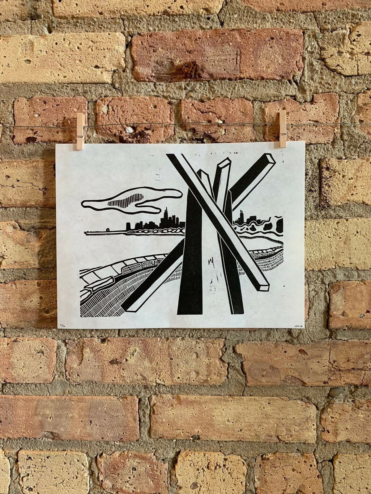 Lake Shore Drive 02 | Chicago Skyline | Linocut Print | Wall Art