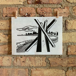 Lake Shore Drive 02 | Chicago Skyline | Linocut Print | Wall Art