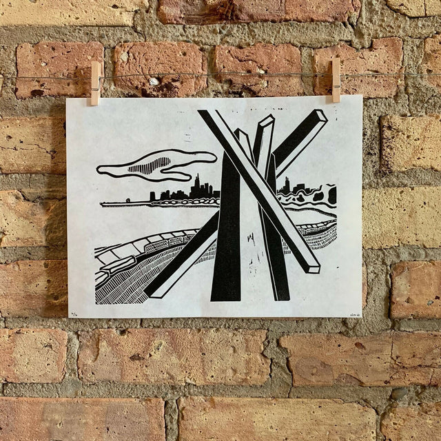 Lake Shore Drive 02 | Chicago Skyline | Linocut Print | Wall Art