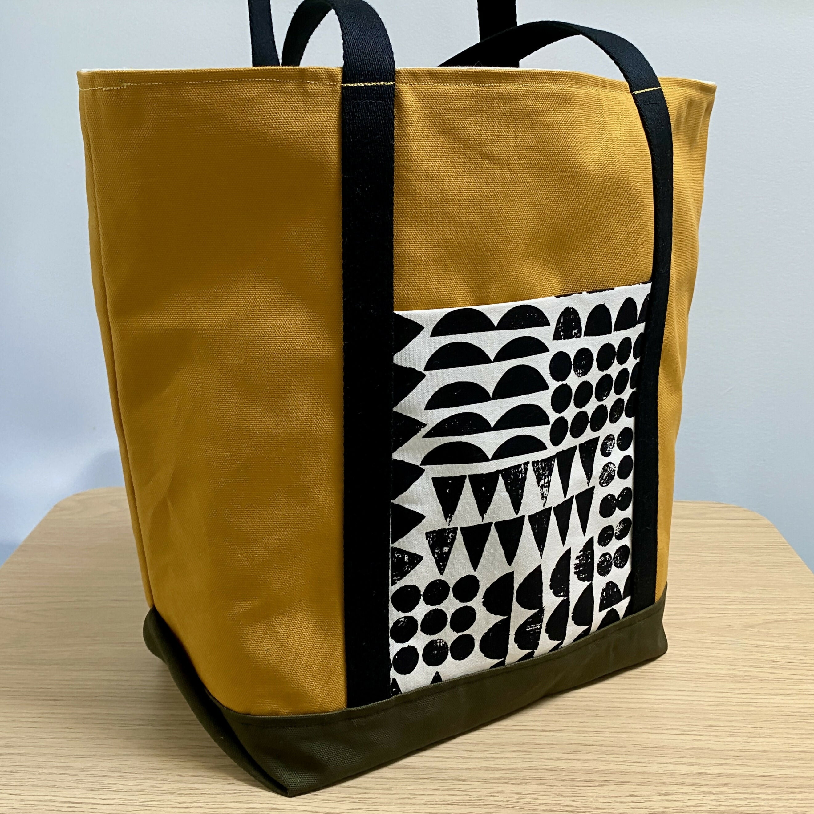 Big Tote in Black Abstract and Mustard