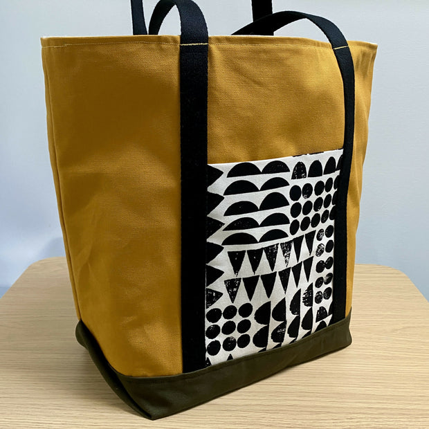 Big Tote in Black Abstract and Mustard
