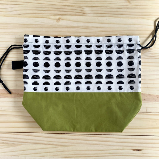Drawstring Tote in Black Geometric